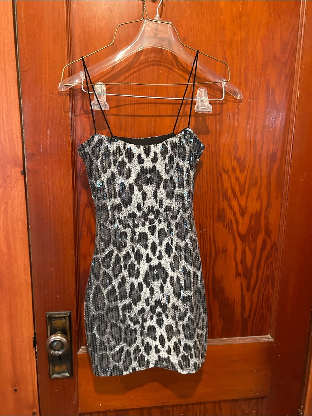 Cheetah print black grey sequin mini dress